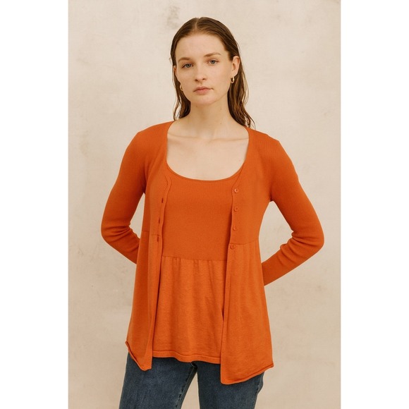 Eileen Fisher Sweaters - Eileen Fisher XS/S‎ Silk Cashmere Knit Cardigan Tank Top Set Orange Sweater Cozy